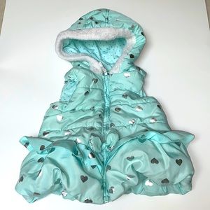Little Me 18M sea foam green heart puffy vest